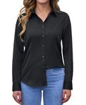 siliteelon Women's Shirt Non Iron Black Long Sleeve Stretch Dress Shirt Regular Fit Women Blouse,S