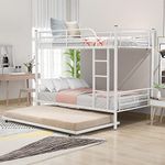 CALABASH Metal Bunk Bed with Trundle, Twin Over Twin Bunk Beds Frame with Ladders Heavy Duty bunkbed for Junior/Adults, Safety Full-Length Guardrail Easy to Climb (New White)