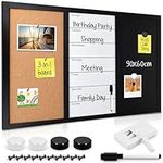 Navaris Combination Cork Board/Whiteboard/Chalkboard - 90x60cm Magnetic Memo Week Planner Notice Board - with Chalk, Push Pins, Marker, Magnets