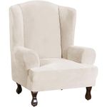 Turquoize Wing Chair Slipcover Velvet Slipcovers for Wingback Chairs Ultra Soft Velvet Sofa Covers 1-Piece Furniture Cover/Wingback Chair Cover with Elastic Bottom, Machine Washable (Wing Chair,Ivory)
