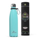 Greens Steel Stainless Steel Water Bottle - 500ml, Aqua Blue | Double Wall Vacuum Insulated Flask | Carier Holder & Gift Box Included | Reusable, Leak Proof Sports Bottle for Adults & Kids