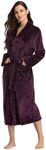 RONGTAI Womens Bathrobe Ladies Fleece Plush Warm Long Robes （Medium,Dark Purple）