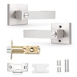 Probrico Interior Privacy Door Lever for Bedroom Stainless Steel Bathroom Flat Reversible Door Handle Square Door Lock Set Without Key Brushed Nickel