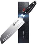 TUO Santoku Knife 7 inch Japanese Chefs Knife Professional Asian Chef Knife German High Carbon Stainless Steel Kitchen Knife with Full Tang Pakkawood Handle-Black Hawk Series