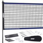 GSE Games & Sports Expert Portable Badminton Complete Set. Including Badminton Net, 4 Badminton Racquets & 3 Shuttlecocks (Recreational Badminton Set)