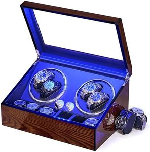 BEWISHOME Watch Winders for Automatic Watches, Automatic Watch Winder Box Watch Spinner with LED Light, 4 Watch Winder with Quiet Running Motor and 6 Storage Case for Man/Woman's Watches, BrownESYQ01Y