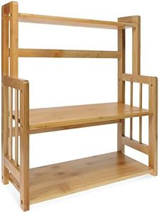 Navaris Bamboo Rack Organizer Shelf - 3-Tier Adjustable Shelves for Spice Storage Kitchen Pantry Bathroom Counter - 16.3" Wide x 19.5" High x 7" Deep