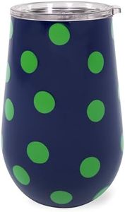 kate spade new york Insulated Stainless Steel Wine Tumbler, 16 Ounce Double Wall Tumbler, Blue Stemless Travel Cup with Lid, Sonnet Dot