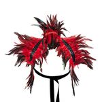 Eghunooye Womens Natural Feather Cape Costume Gothic Shawl Shrug Collar Feather Cloak Halloween Maleficent Costumes (Red1, One Size)