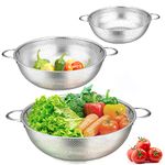 Herogo Colander Stainless Steel Set of 3, Micro-Perforations Colanders with Handle, Metal Kitchen Strainer for Draining/Straining/Cleaning Vegetable/Pasta/Rice/Fruit, 1/3/5 Quart, Dishwasher Safe