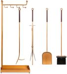 Best Choice Products 5-Piece Modern Contemporary Fireplace Tool Set for Indoor Fireplace Décor, Outdoor Fire Pit w/Poker, Tongs, Dust Pan Shovel, Brush, Ergonomic Handles - Antique Gold