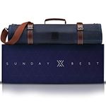 Sunday X Best Chef Knife Roll Bag - 12 Slot Kitchen Knives Carrying Case & Utensils Organizer-16 oz Waxed Canvas with Top Grain Handle & Buckle Straps & Adjustable Shoulder Strap(Blue Brown)