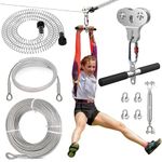 Fologtoo Zip Lines for Kids and Adults Outdoor Up to 500 Lbs, 304 Stainless Steel 80FT Zipline Kits for Backyard with Thickened 1/4" Wire Rope, Removable Pulley, Outdoor Playground Equipment