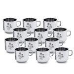 LiMETRO STEEL Pack of 12 Stainless Steel Double Wall Laser Printed Flower Design Tea, Coffee Cup, (Flower-1, Cup Set)