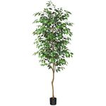 Laiwot Artificial Ficus Tree, 7ft Tall Fake Tree, Fake Silk Plants with Natural Wood Trunk, Realistic Texture Potted Faux Tree for Indoor Outdoor House Home Office Garden Modern Decoration, 1 Pack