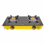 Vidiem Gas Stove Vantage (Yellow) | 2 Burner Gas Stove | Manual Ignition | 8mm Toughened Glass Top Gas Stove | Safety, Reliability, High Efficiency | ISI Certified | 2 years warranty (2 Burner)