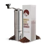 JavaPresse Manual Stainless Steel Coffee Grinder - 18 Adjustable Settings, Portable Conical Burr Grinder for Camping, Travel, Espresso - with Hand Crank