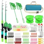 Kids Fishing Rod Reel Combo 4.92FT 2PCS Telescopic Kids Fishing Pole Spincast Reel with Accessories Ultralight Fishing Tackle Starter Kit Kids Fishing Pole for Boys Girls Toddlers (2pack-Green)