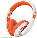 Rockpapa Comfort Kids Headphones, Over Ear Headphones Wired, Childrens Headphones with Adjustable Headband, Stereo Sound, Wired Headphones for Kids Girls Teens Adults (White Orange)