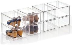 mDesign Plastic Stackable Closet Storage Organizer Bins with Pull Out Drawer for Cabinet, Desk, Shelf, Cupboard, or Dresser Organization - Lumiere Collection - 8 Pack - Clear