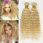 Ruma Hair Brazilian Blonde Virgin Hair Deep Wave 3Pcs Platinum Blonde Curly Hair Weft #613 Gold Blonde Human Hair Weave Bundles (22''22''22'')