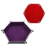 Cosmos Pack of 2 Dice Tray for Rolling Folding Dice Tray Leather Dice Rolling Tray Dice Holder Storage Box Hexagon Dice Tray with Metal Snaps Portable Dice Tray for Dice Table Games