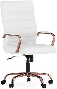 Flash Furniture Whitney High-Back Swivel LeatherSoft Desk Chair with Padded Seat and Armrests, Adjustable Height Padded LeatherSoft Office Chair, White/Rose Gold