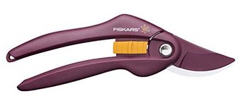 Fiskars Bypass Garden Shears for fresh branches and twigs, Length: 20 cm, Non-stick coated, Carbon steel blades/plastic handles, Merlot, Inspiration, 1027495