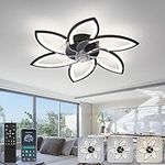 YUNLONG 30.7" Ceiling Fans with Lights and Remote Led Living Room Dimmable Ceiling Lights DC Motor Ceiling Fans with Lamps Reversible 6-Speed Lighting Fan Chandelier for Bedroom Lounge Hall,Black