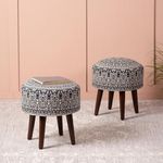 nestroots Ottoman Stool for Living Room Set of 2 | Pouffes for Sitting Ottoman | Foot Rest stools with 4 Wooden Legs (17 inch Height, Blue)