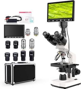 Lab Trinocular Compound Microscope with 40X-2500X Magnification, Dual-View Microscope for Adults Kids Student with 7’’ Screen, Built in 5MP Camera, Dual Illumination, Abbe Condenser (White)