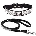 haoyueer Rhinestone Dog Collar, Cute Dazzling Sparkling Soft Suede Leather Dog Cat Rhinestone Collar Leash Crystal Diamond Pet Dog Puppy Collar (S, Black-5)