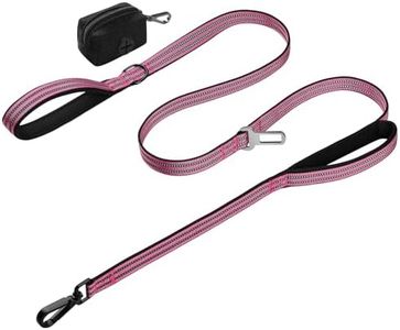 WINGOIN Dog Leash for Large Medium Small Dogs, Heavy Duty Dog Leashes with Double Handle, Poop Bag Holder, Car Seat Belt Buckle, Reflective Tactical Pet Lead for Walking, Training (Pink, 6FT)