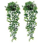 Artificial Hanging Plants,2 Pack Fake Hanging Plants with Pot,Greenery Faux Fake Ivy Decor, Fake Potted Plants for Home Decor Indoor Outdoor Wall Room Patio Office Table Shelf