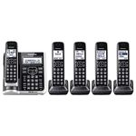 Panasonic Link2Cell Bluetooth Cordless Phone System with HD Audio, Voice Assistant, Smart Call Block and Answering Machine, Expandable Cordless System - 5 Handsets - KX-TGF675S (Black/Silver Trim)