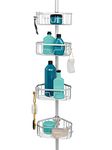 Zenna Home NeverRust Aluminum Tension Pole Shower Caddy, 4 Basket Shelves, Adjustable, 60 to 108 Inch, Satin Chrome