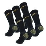 Caterpillar 6 Pairs Men's Work Socks Accident Prevention Double Reinforced Heel and Toe Yarn of Excellent Quality Cotton Sponge (Black, 9-11)