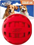 Nerf Dog Rubber Ball Dog Toy with Checkered Squeaker, Lightweight, Durable and Water Resistant, 4 Inch Diameter for Medium/Large Breeds, Single Unit, Red