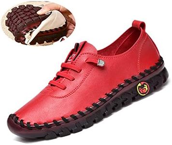 JishinGal 2022 Womens New Spring Ladies Casual Shoes Loafers Soft-Soled Flat Shoes Comfort Fall Shoes, Red, 8.5