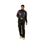 ZEEL Rain Coat for Men Waterproof for Bike Riders with Adjustable Hood Along with Inner Pockets, Polyester Rainwear Suit, Pants and Waterproof Drawstring Bag (EWF94, Black-Purple, L)