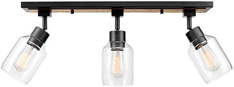 Globe Electric 59798 25" 3-Light Track Lighting, Wood Toned, Matte Black Accents, Clear Glass Shades, Kitchen, Bathroom, Home Essentials, Ceiling Light, Dorm, Dining Room, Hallway