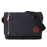 Vintage Canvas Satchel Messenger Bag Travel Shoulder Laptop Bags Bookbag (Black)