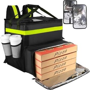 Food Delivery Bag,Large Insulated Backpack for Doordash/Uber Eeats, Expandable Cooler Bags for Bike/Motorcycle with Reflective Strip and Cup Holders,Reusable Pizza Food Delivery Bag with Hand Straps