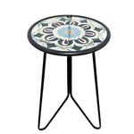 LIFFY Outdoor Side Tables, 12" Weather Resistant Metal & Glass Patio Accent Side Table, Indoor Small Round Home Decorative End Table, Plant Stands Table Outside, for Yard Balcony Garden Bedside