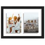 Americanflat 10x14 Collage Frame in Black - Use as Two 5x7 Picture Frames with Floating Effect or One 10x14 Picture Frame - Slim Molding Photo Frame with Engineered Wood and Shatter-Resistant Glass