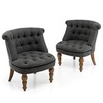 COSTWAY Set of 2 Accent Chairs, Upholstered Button Tufted Lounge Tub Chair, Solid Wood Legs Wingback Occasional Side Chairs Single Sofa Leisure Seat for Living Room, Bedroom and Office, Grey (2PCS)