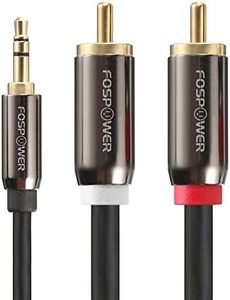 FosPower (10 Feet- 3M) 3.5mm Stereo Jack to 2 x RCA Phono Plugs (Male to Male) Aux Audio Cable Adapter - 24k Gold Plate Connectors