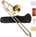 ModouString Bb Tenor Slide Trombone – B Flat Brass Trombone with Gold Lacquer Finish- Includes Hard Case, Mouthpiece & Cleaning Kit – Fit for Students & Musicians and Beginners（12.7 mm & 205 mm）