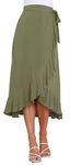 Women High Low Split Skirt A Line Solid Slit Long Skirt Flowy Belted Wrap Skirt Ruffle Casual Comfortable Maxi Skirt Green M