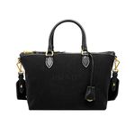 Prada Womens Logo Jacquard Black Canvas Satchel Crossbody Bag 1BA104, Black, Medium